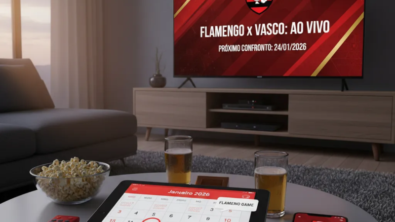 Jogador do Flamengo comemora gol em campo, pronto para o jogo de Flamengo hoje.