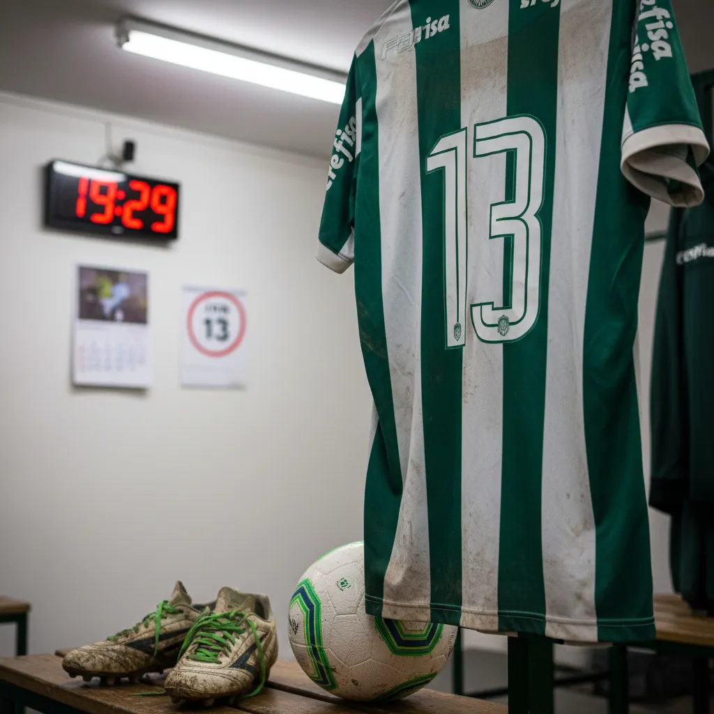 Jovem jogador do Palmeiras em campo durante a Copinha, vestindo uniforme verde, focado no jogo.