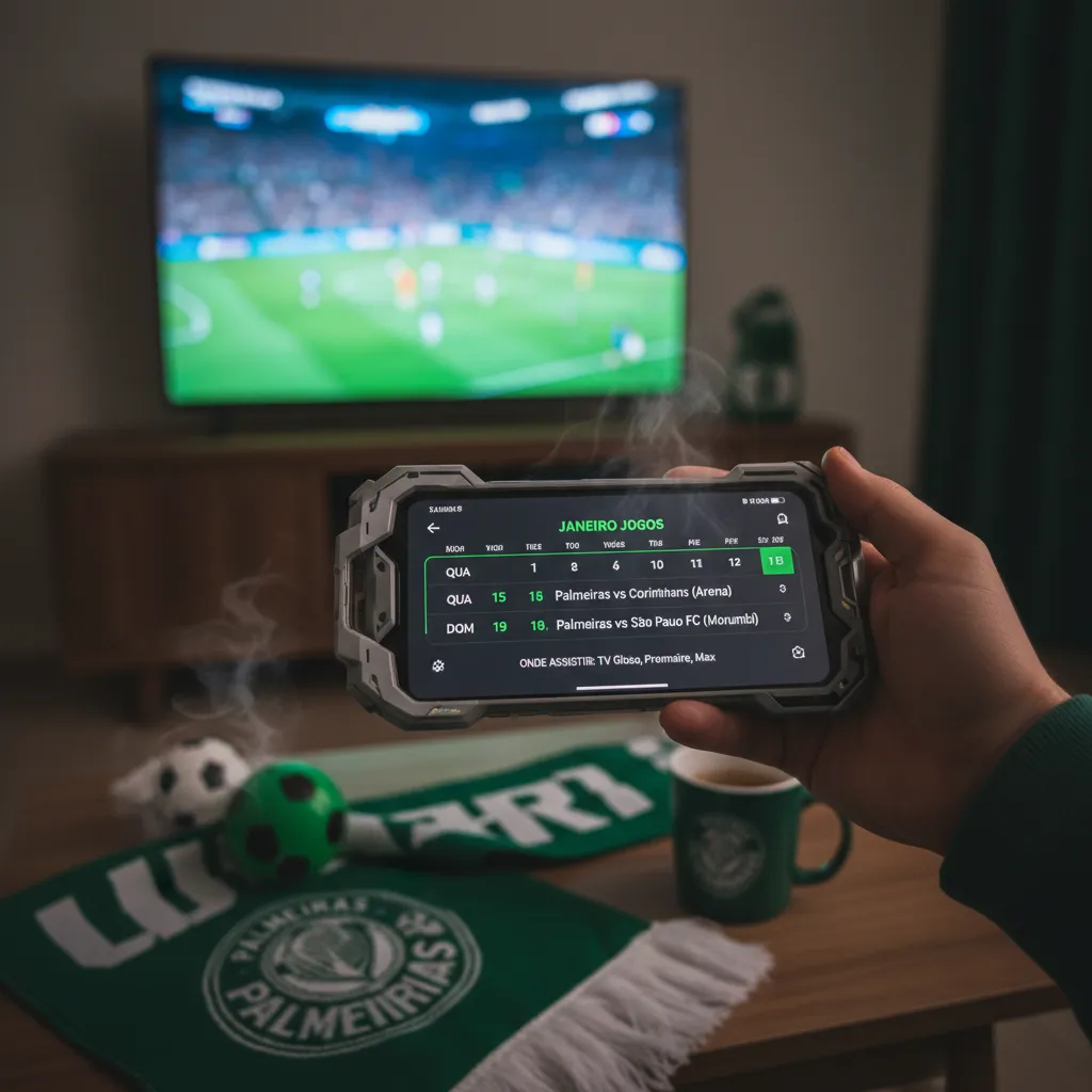 Atleta do Palmeiras em campo com a bola, simbolizando a preparação para os próximos jogos e o calendário de 2026.