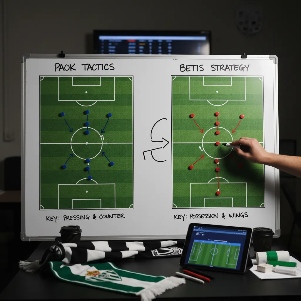 Jogadores do PAOK e Betis em ação no campo de futebol, simbolizando o aguardado confronto entre as equipes.