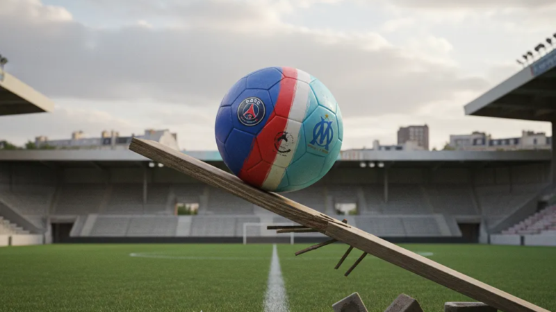 Jogadores do Paris FC e Olympique de Marseille disputam a bola no meio-campo durante o empate 2x2 da Ligue 1.