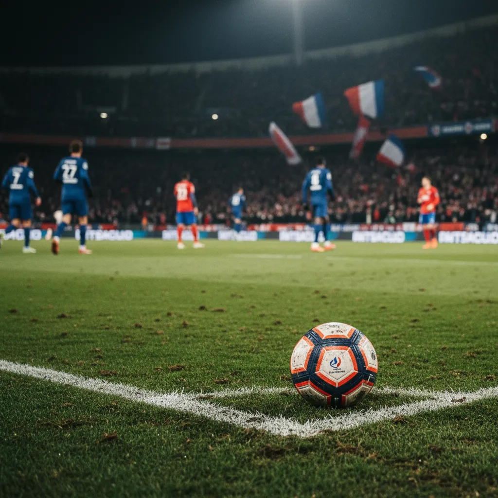 Jogadores do PSG e Paris FC em ação intensa durante o dérbi da Coupe de France, com a bola em disputa no campo.