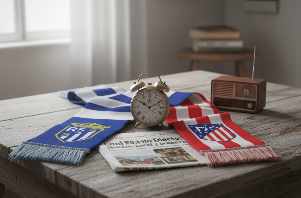 Jogadores do Real Sociedad e Atlético de Madrid disputam a bola no gramado em jogo da La Liga.