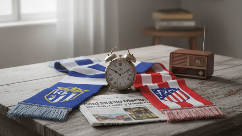 Jogadores do Real Sociedad e Atlético de Madrid disputam a bola no gramado em jogo da La Liga.