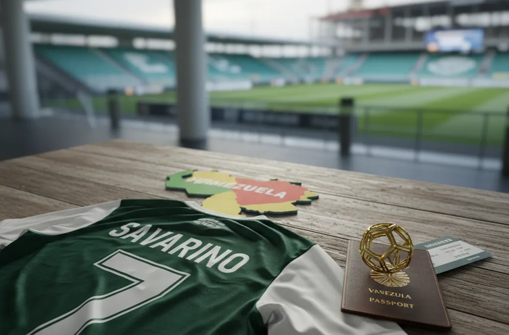 Jefferson Savarino, atacante alvo do Palmeiras, em campo com uniforme de futebol, focado no jogo.