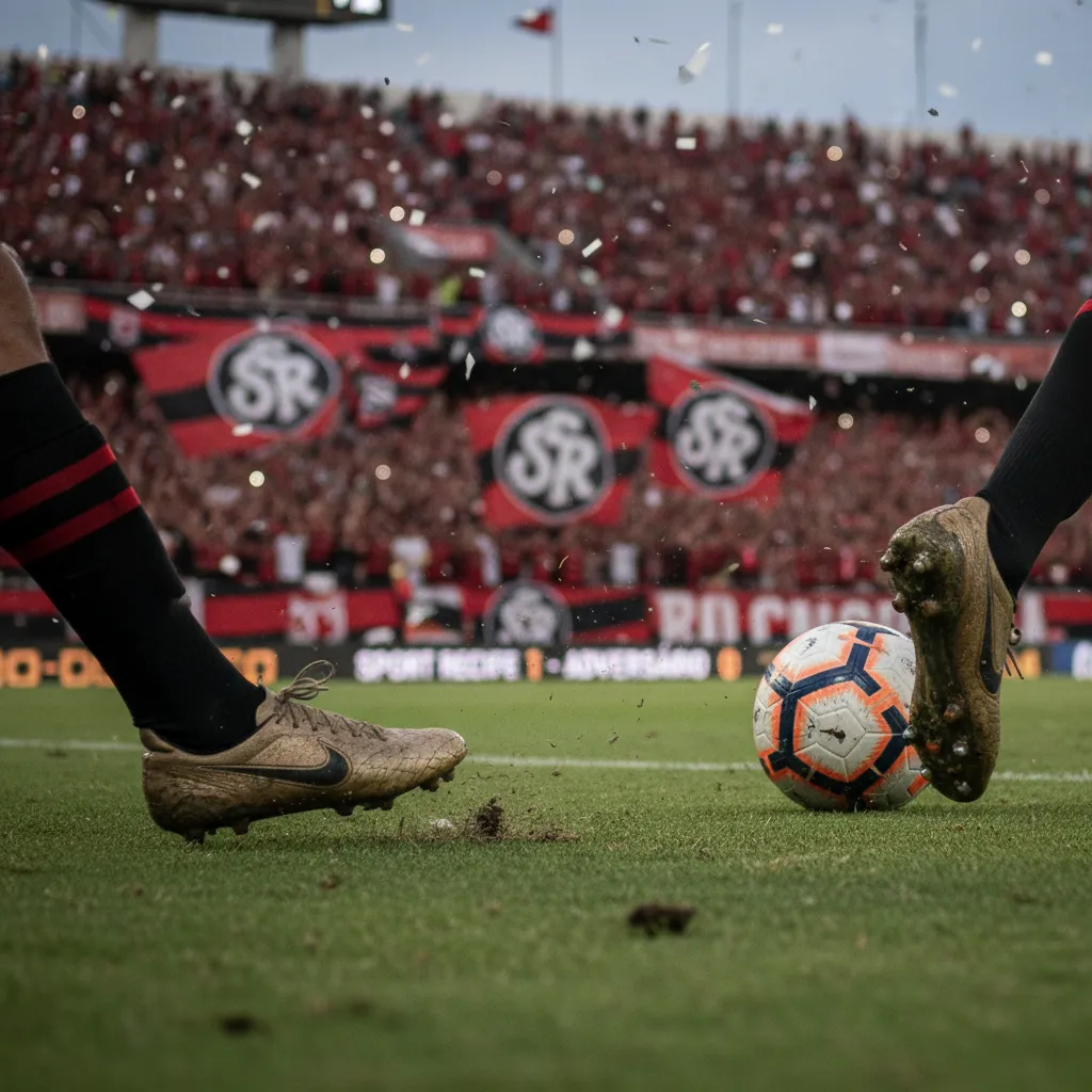 Jogador do Sport Recife em ação no campo, com uniforme rubro-negro, durante jogo do Campeonato Pernambucano 2026.