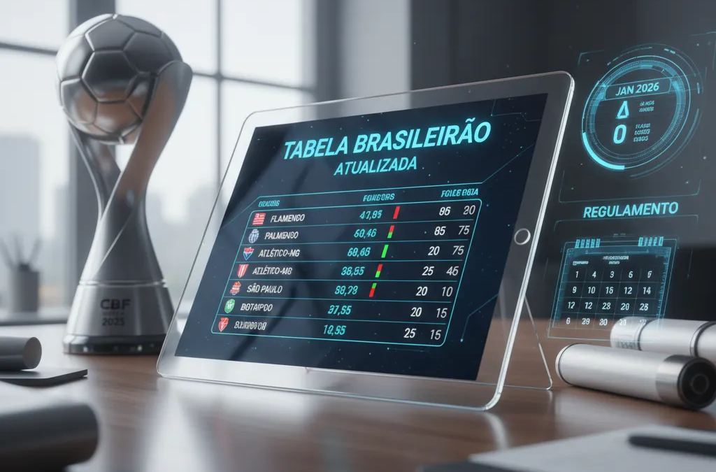 Tela de smartphone exibindo a tabela Brasileirão atualizada com a classificação dos times, pontos e jogos.