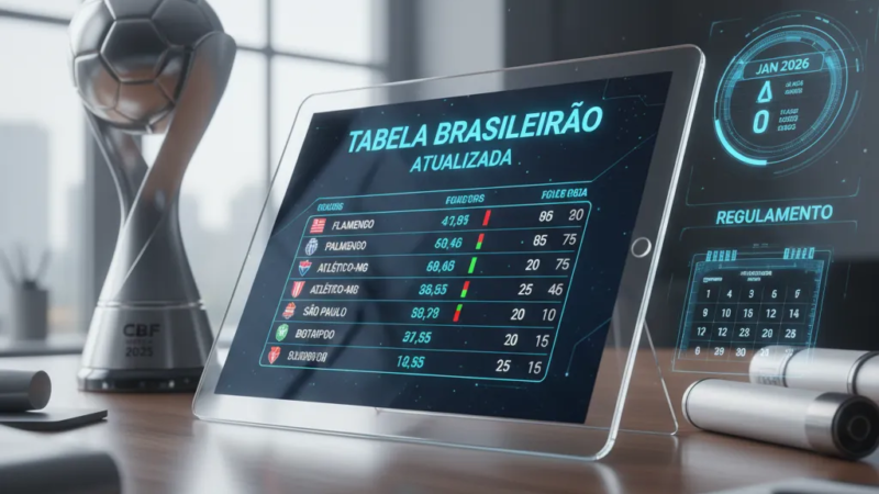 Tela de smartphone exibindo a tabela Brasileirão atualizada com a classificação dos times, pontos e jogos.