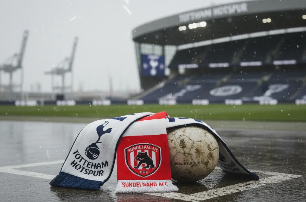 Jogadores do Tottenham e do Sunderland disputam a bola no gramado, em um lance de jogo da Premier League.