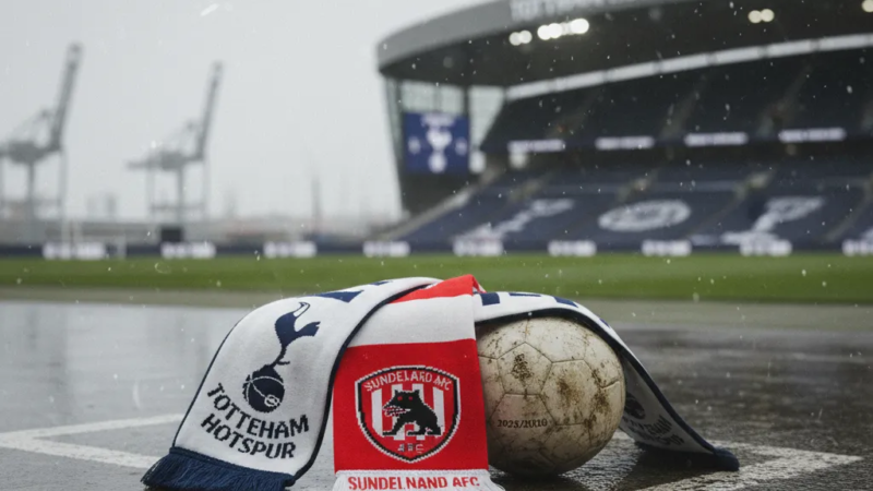 Jogadores do Tottenham e do Sunderland disputam a bola no gramado, em um lance de jogo da Premier League.