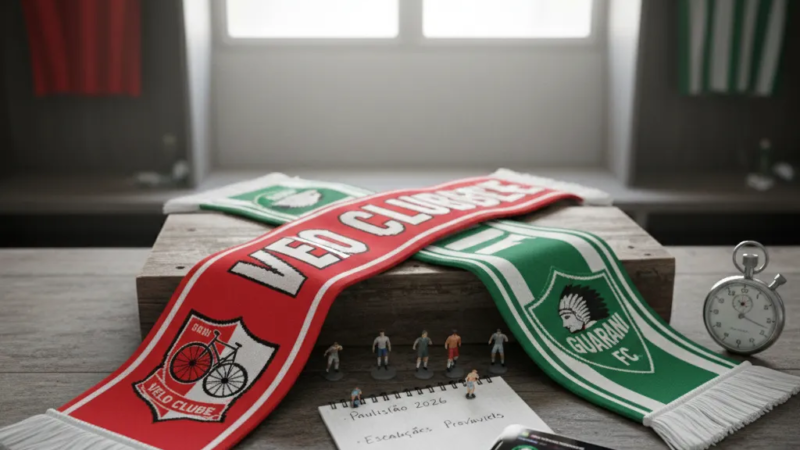 Jogador do Velo Clube com camisa vermelha dribla adversário do Guarani em campo de futebol durante partida.