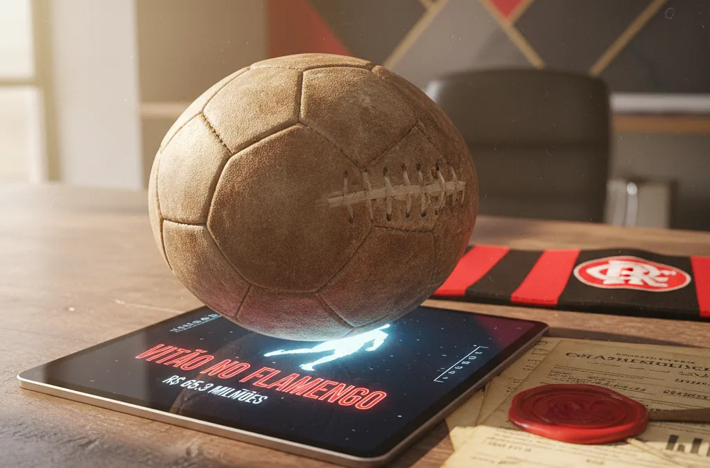 Vitão, novo reforço do Flamengo, posa sorridente com a camisa rubro-negra, oficializando sua chegada.