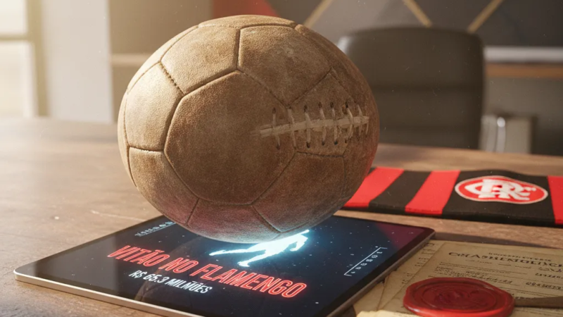 Vitão, novo reforço do Flamengo, posa sorridente com a camisa rubro-negra, oficializando sua chegada.