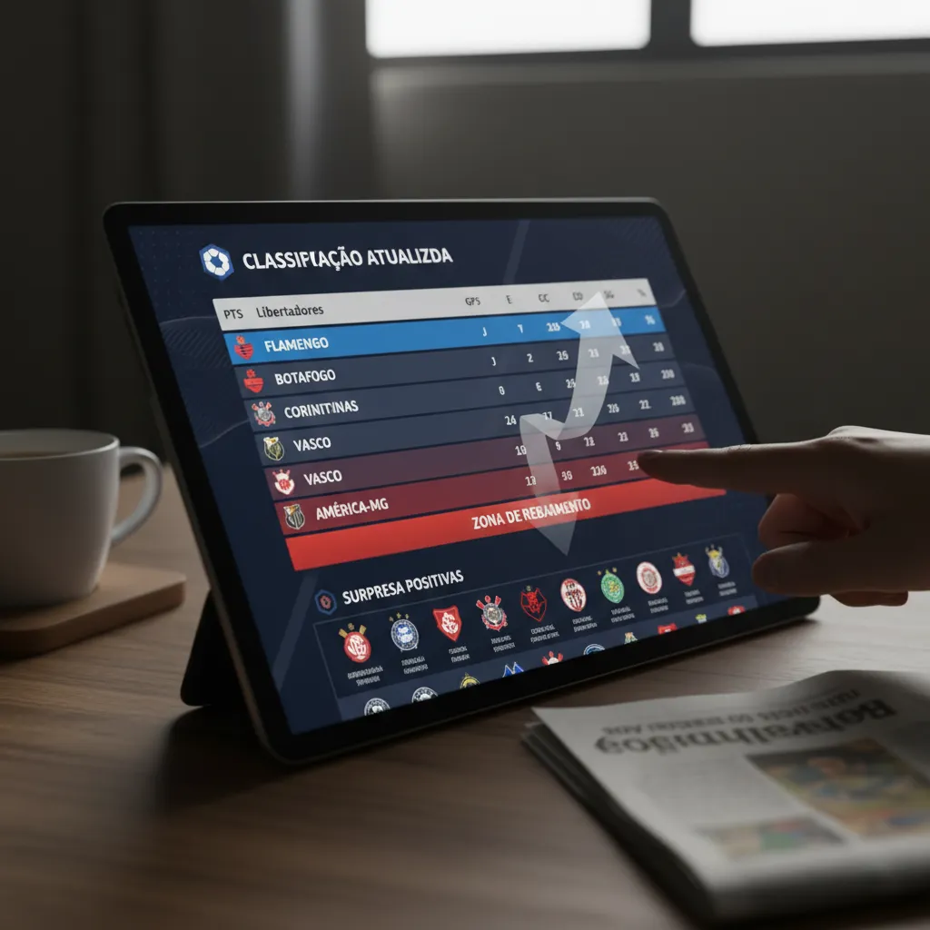 Gráfico da classificação atualizada do Brasileirão, mostrando a tabela de pontos e posições dos times de futebol.