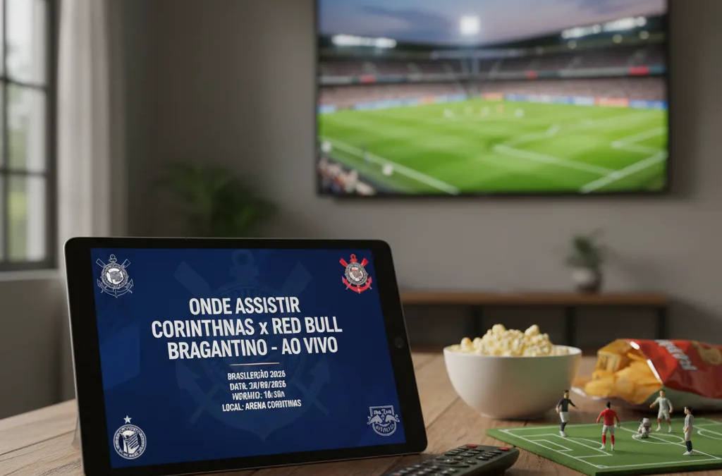 Jogador do Corinthians com camisa listrada em ação no gramado, disputando a bola em partida decisiva contra o Red Bull Bragantino.