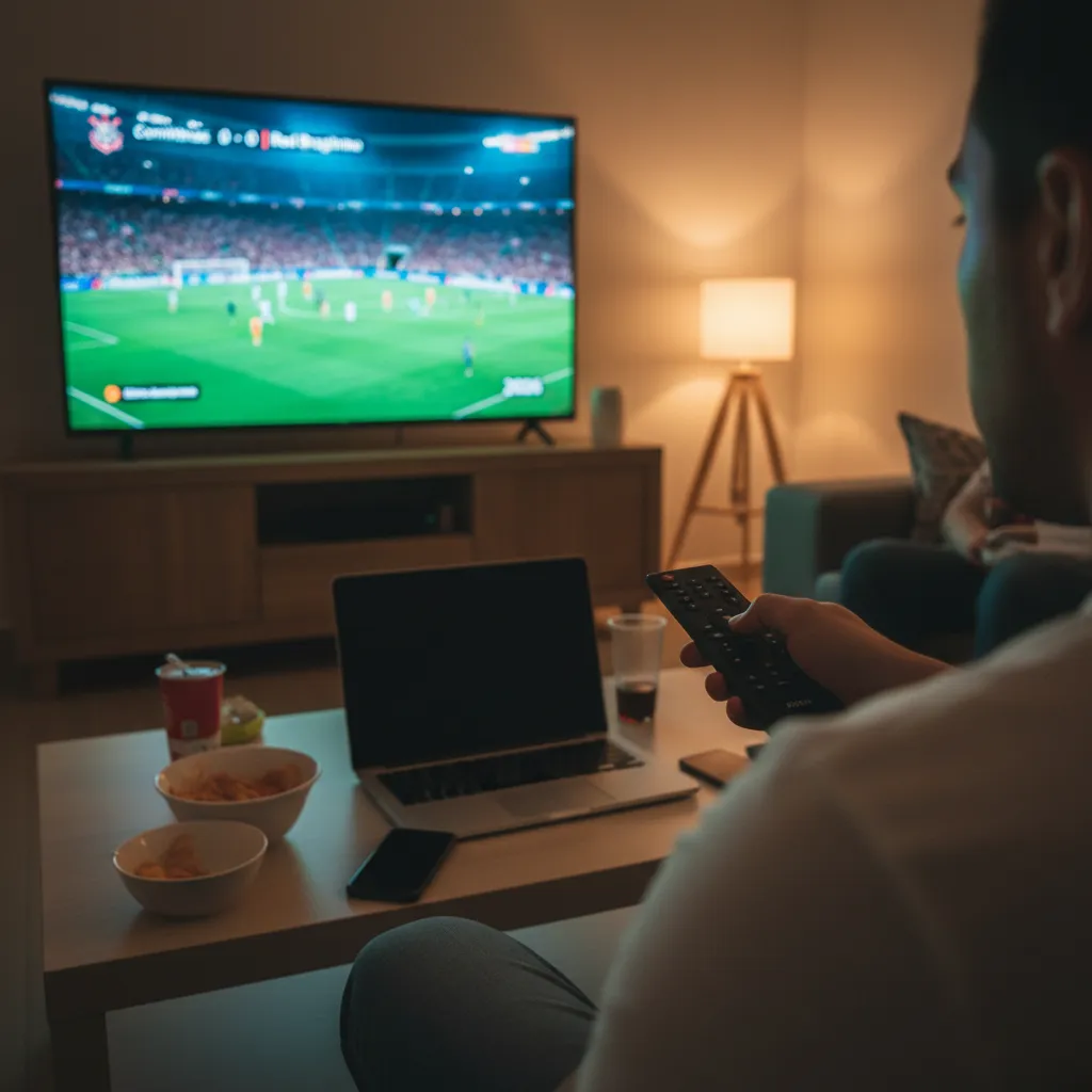 Jogadores do Corinthians e Red Bull Bragantino em ação, disputando a bola no campo. Imagem do confronto pelo Brasileirão.