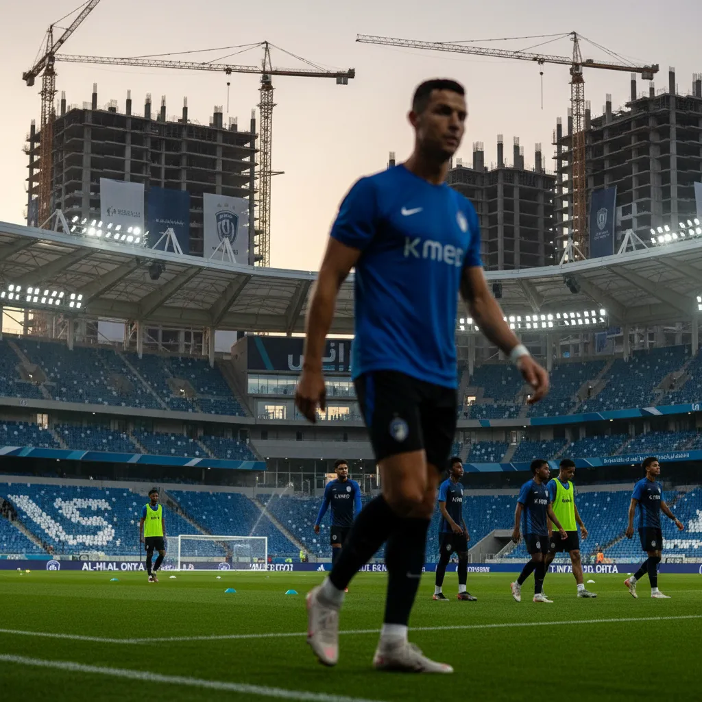 Cristiano Ronaldo, estrela do Al-Nassr, em campo com a camisa amarela, jogando futebol no campeonato saudita.