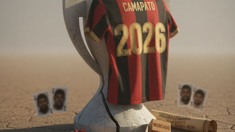 Jogador do Flamengo com expressão séria em campo, vestindo a camisa rubro-negra, refletindo o momento do clube.