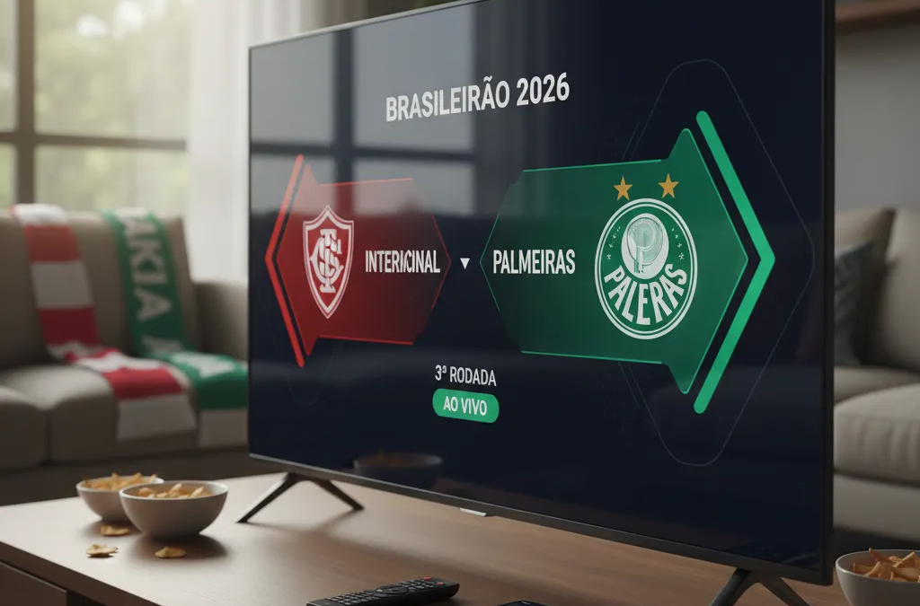 Jogadores do Internacional e Palmeiras em intensa disputa pela bola no gramado do estádio.