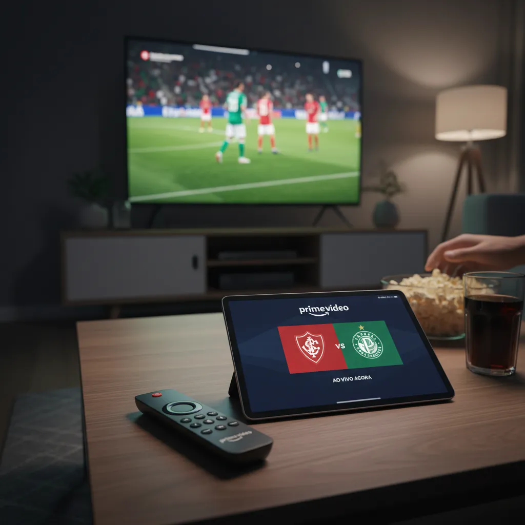 Emblemas do Internacional e Palmeiras ao lado do logo Amazon Prime Video, confirmando a transmissão exclusiva do jogo.