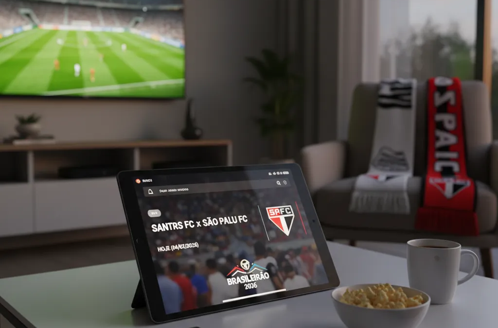 Jogadores do Santos e São Paulo disputam a bola no campo em um clássico. Onde assistir Santos x São Paulo.