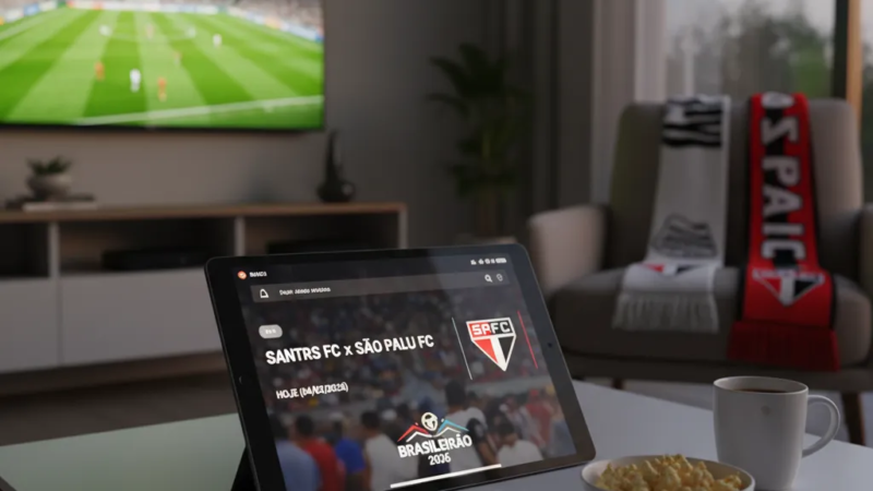 Jogadores do Santos e São Paulo disputam a bola no campo em um clássico. Onde assistir Santos x São Paulo.