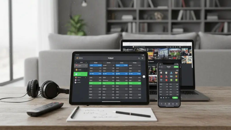 Mãos segurando smartphone com app exibindo a agenda de jogos hoje de futebol.