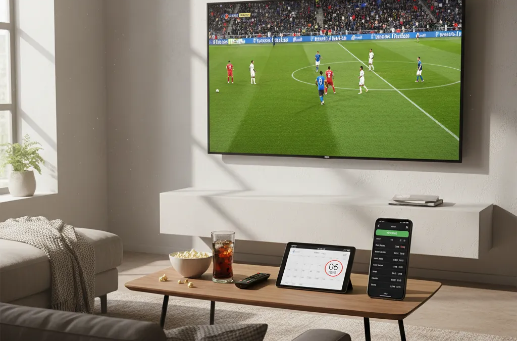 Jogador de futebol em campo verde, chutando a bola com força durante um dos emocionantes jogos de futebol.