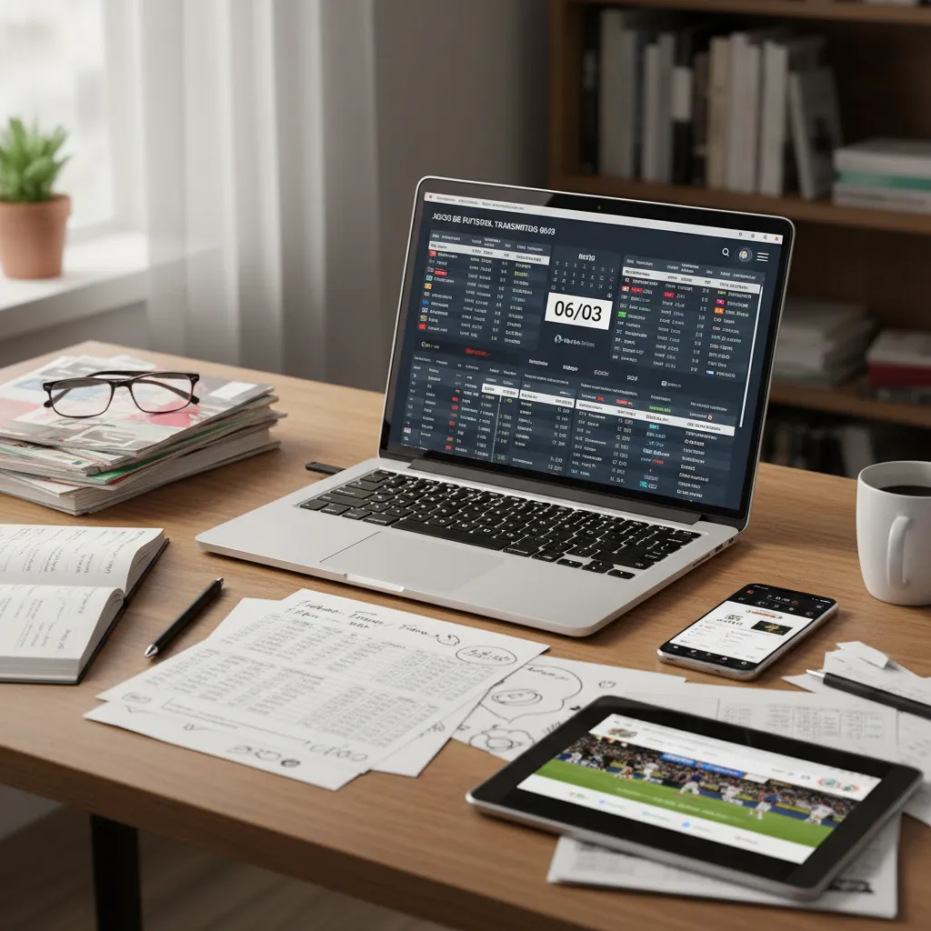 Jogadores de futebol em ação no campo, com a bola em disputa, representando as partidas transmitidas de 06/03.
