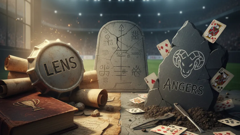 Jogador do RC Lens dribla defensor do Angers SCO durante o jogo crucial da Ligue 1.