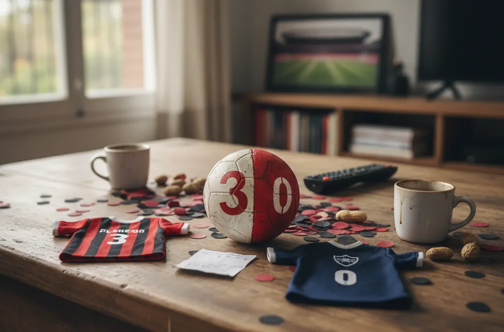 Jogador do Flamengo em campo, braços erguidos, celebrando o resultado do jogo do Flamengo. Foco na emoção da vitória.